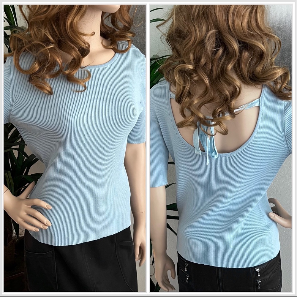 Q2 Collection Baby Blue Short Sleeve Ribbed Knit Top